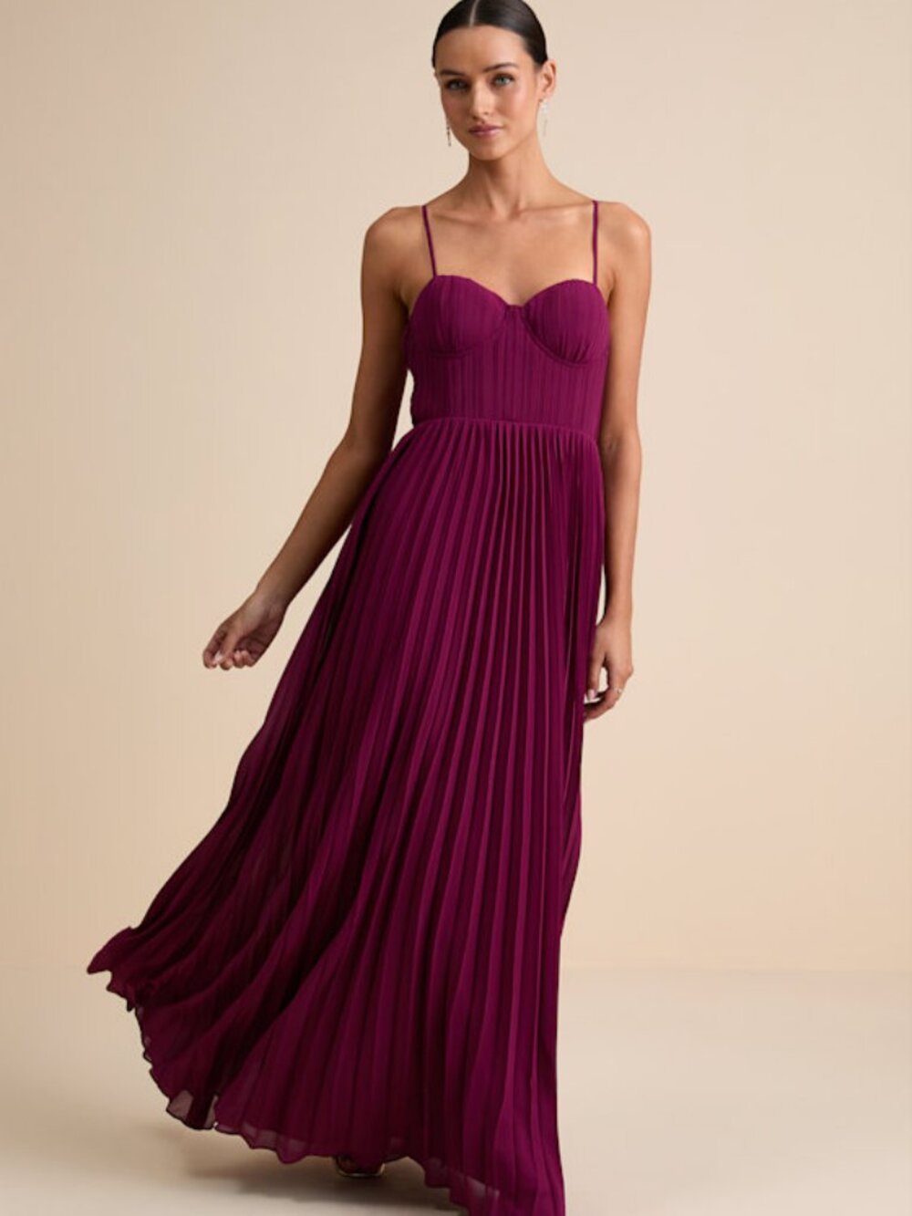 Lulus Admirable Elegance Plum Pleated Bustier Maxi Dress Purple - Size XS